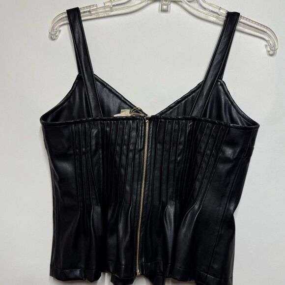 Anthropologie Let Me Be Faux Leather Pintucked Black Bustier Cami S NWT - Picture 10 of 15